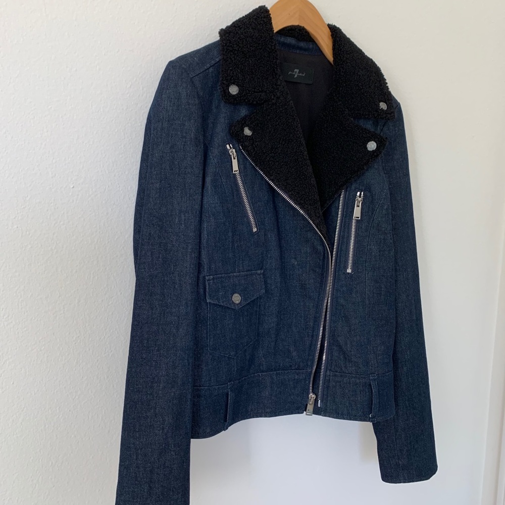 7 For All Mankind Denim Shearling Moto Jacket - Picture 9 of 11